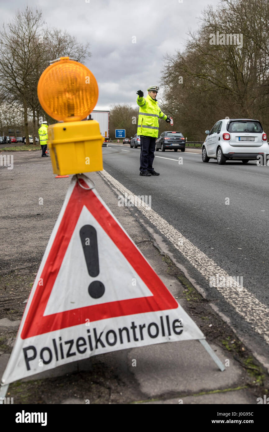 Police control of trucks, on the Autobahn A555 in Cologne, Germany, together with the customs, BAG and the TÜV, Stock Photo