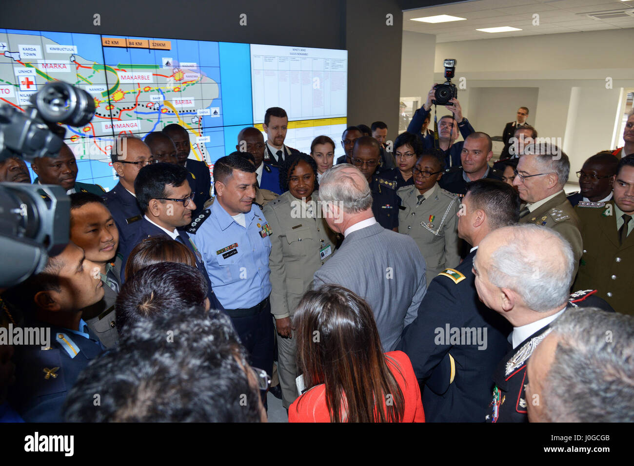 The Royal Highness, Prince Charles, Prince of Wales, meets students from Europe, Africa, Italy and the U.S., during visit at Center of Excellence for Stability Police Units (CoESPU) Vicenza, Italy, April 1, 2017. (U.S. Army Photo by Visual Information Specialist Antonio Bedin/released) Stock Photo