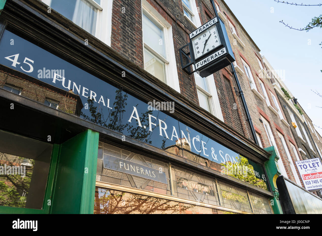 A. France & Son, Funeral Directors on Lamb's Conduit Street in Bloomsbury, London, UK Stock Photo