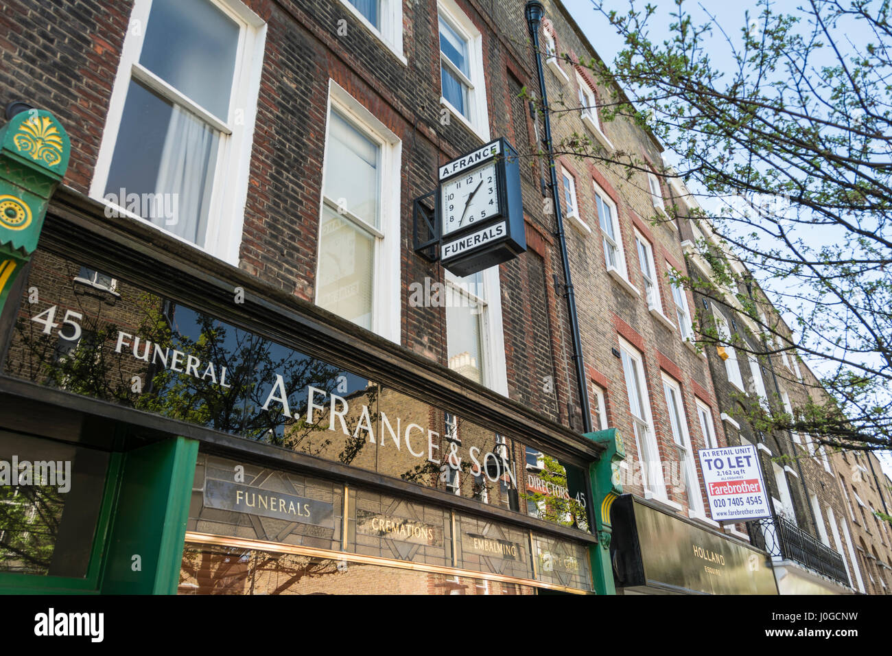 A. France & Son, Funeral Directors on Lamb's Conduit Street in Bloomsbury, London, UK Stock Photo