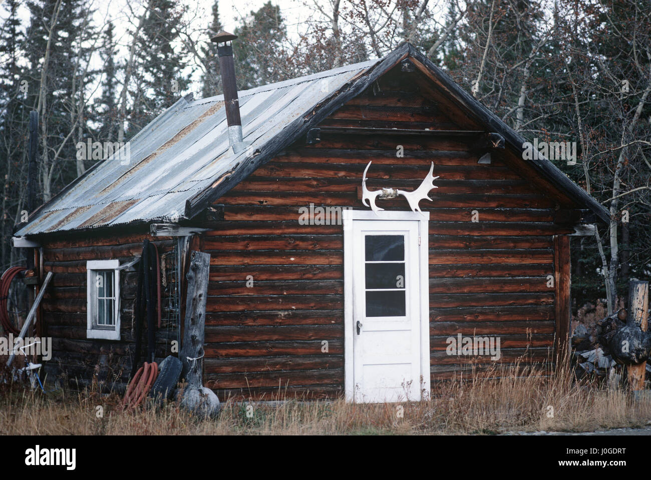 Gold Miners Bonanza Creek Log Cabins Dawson City Yukon Stock