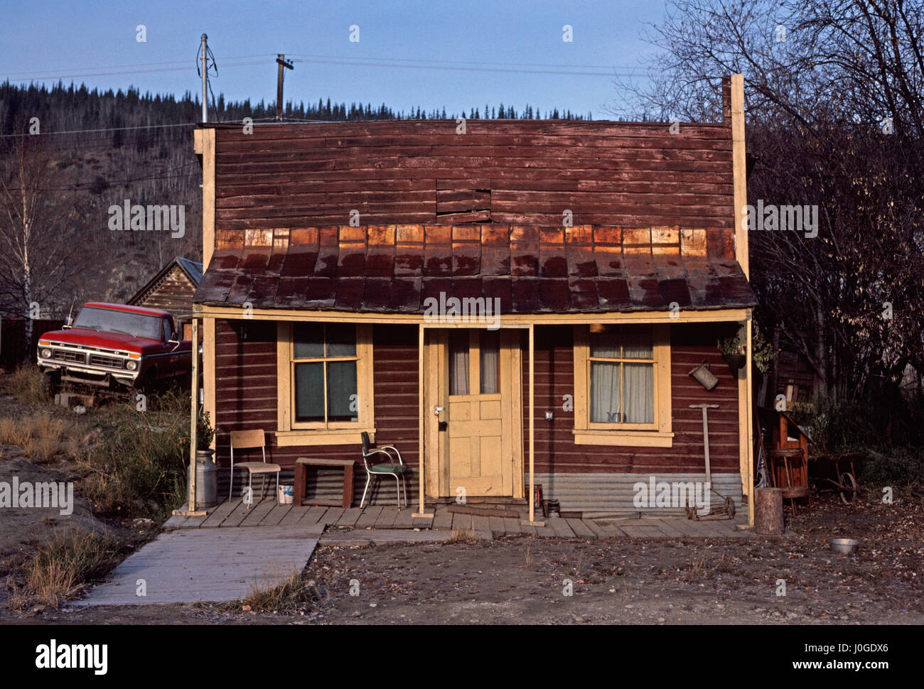 Gold Miners Bonanza Creek Log Cabins Dawson City Yukon Stock