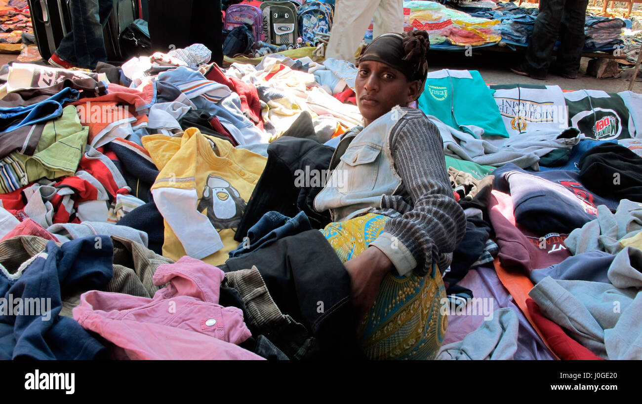 Ethiopian woman selling secondhand clothes on market in Addis Ababa Stock Photo Alamy