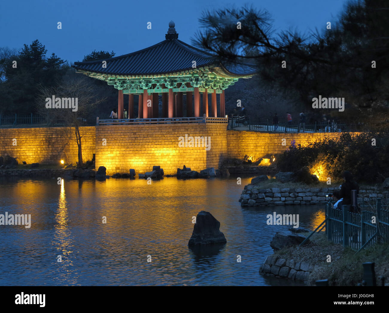 Scenic view of Gyeongju Anapji pond at dusk South Korea Stock Photo