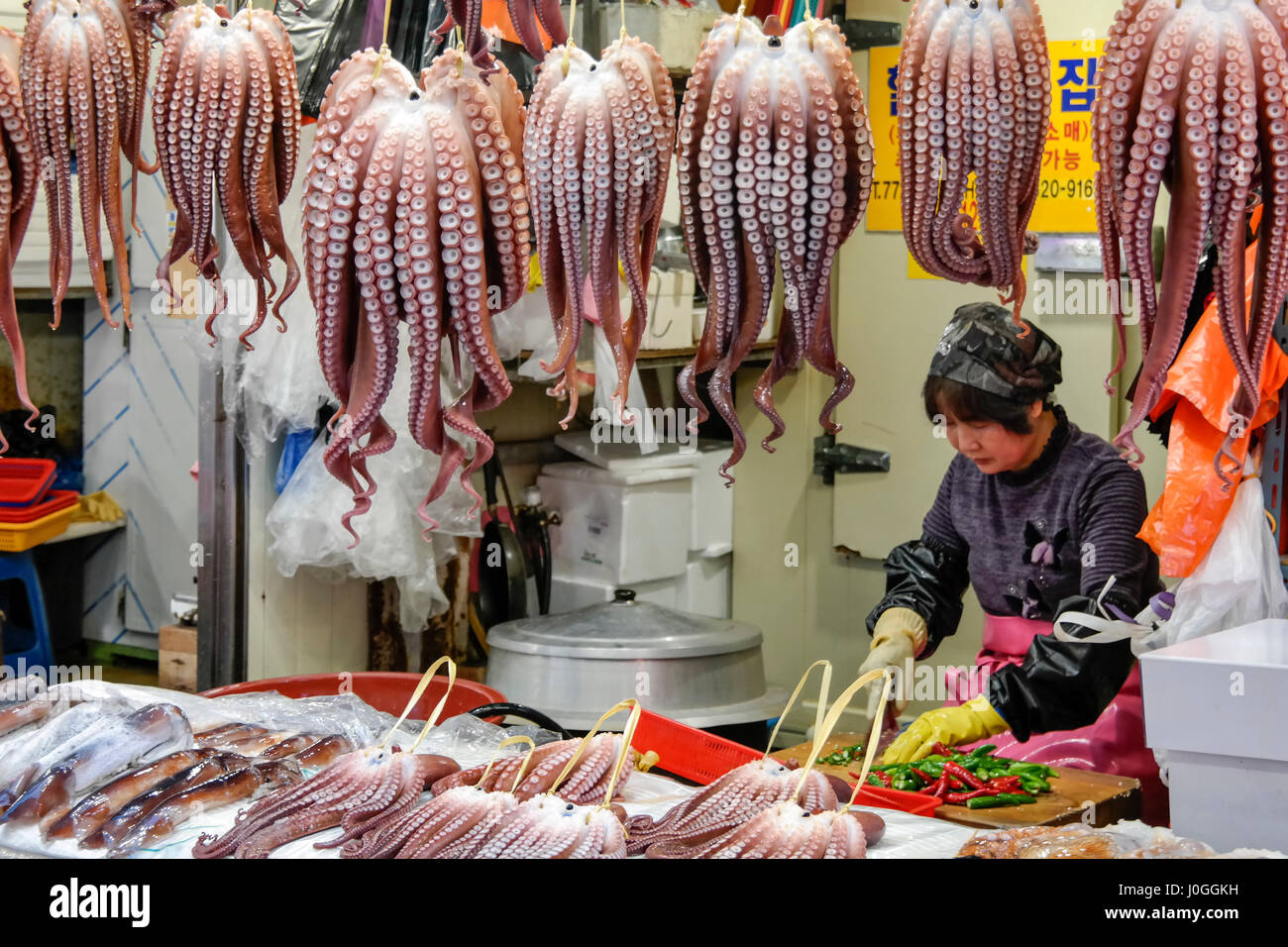 Gyeongju market Octopus stalls South Korea Stock Photo