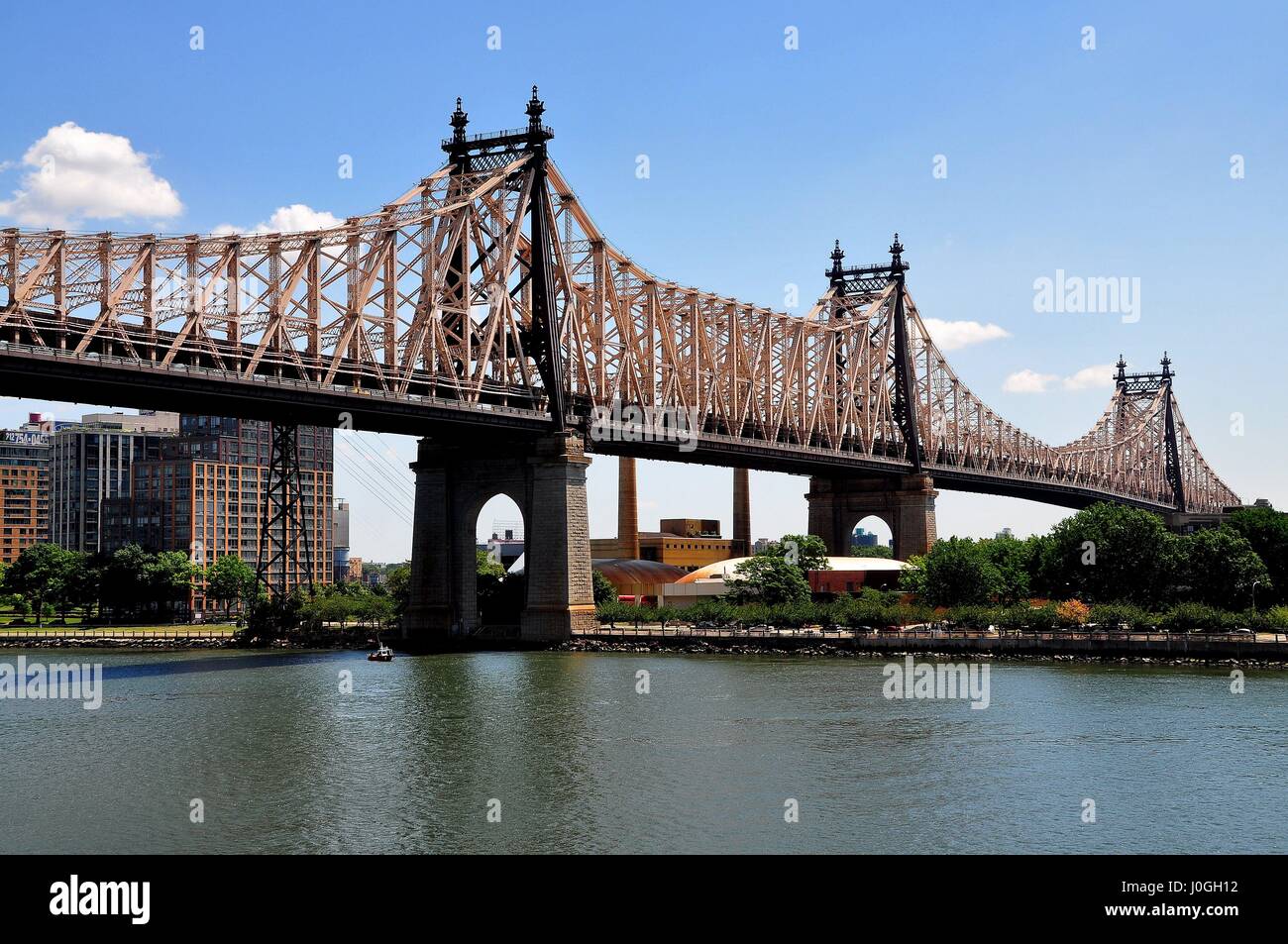 New York City - July 29, 2013:  View from Sutton Place Park to the Queensboroug 59th Street) Bridge over the East River Stock Photo