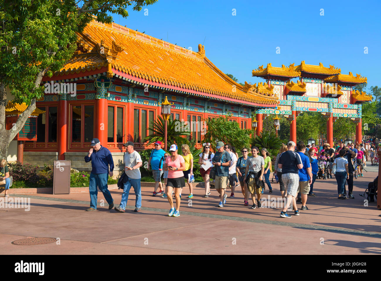 People Walking at Epcot, China Pavilion, Disney World, Orlando Florida Stock Photo