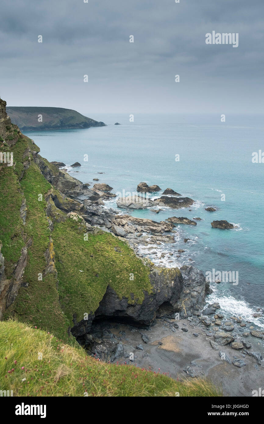 Hells Mouth Cornwall Cliffs Sea Coast Coastal scene Coastline Rugged Rocks Rocky Navax Point Dangerous Stock Photo