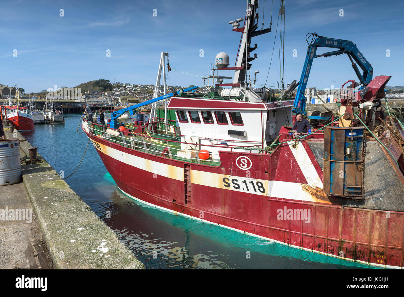 Newlyn; Fishing Port SS118 Crystal Sea Twinrig trawler Tying up