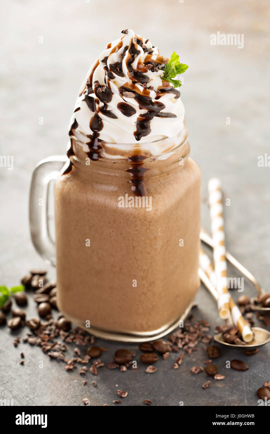 Chocolate frappe coffee with whipped cream Stock Photo - Alamy