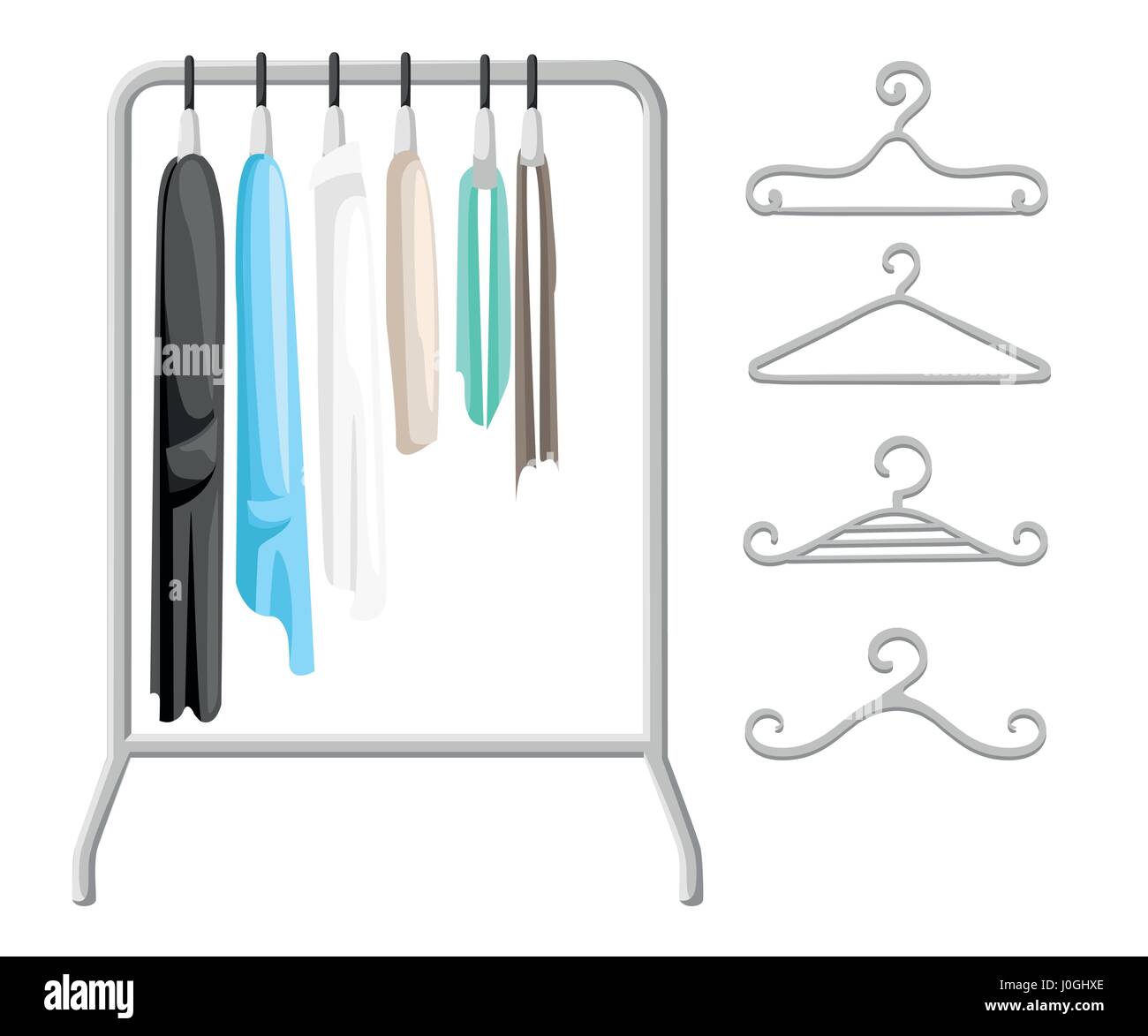 Hanger racks with clothes on hangers. Flat design style modern vector illustration concept Stock Vector