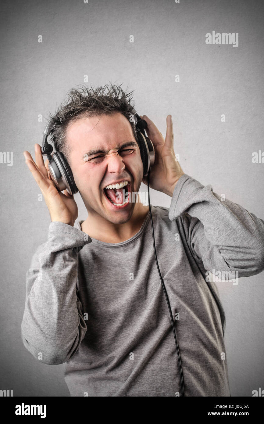 Man listening to music Stock Photo