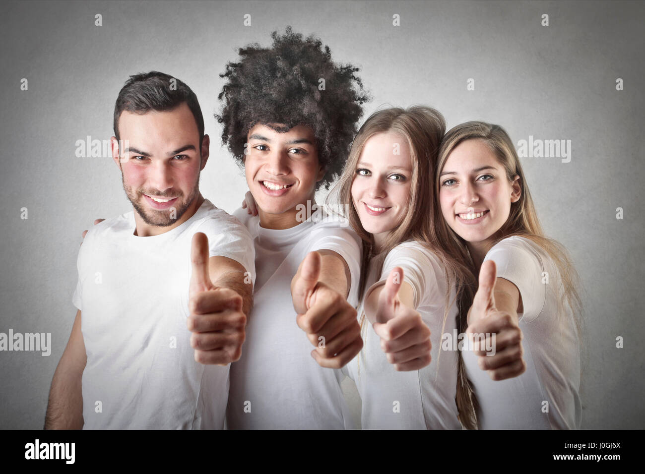 2 men and women supporting you Stock Photo