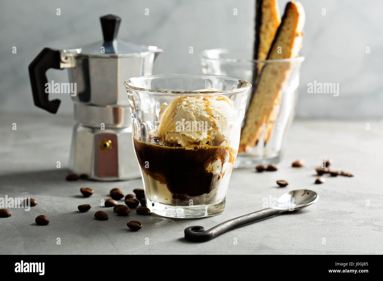 Coffee affogato with vanilla ice cream Stock Photo