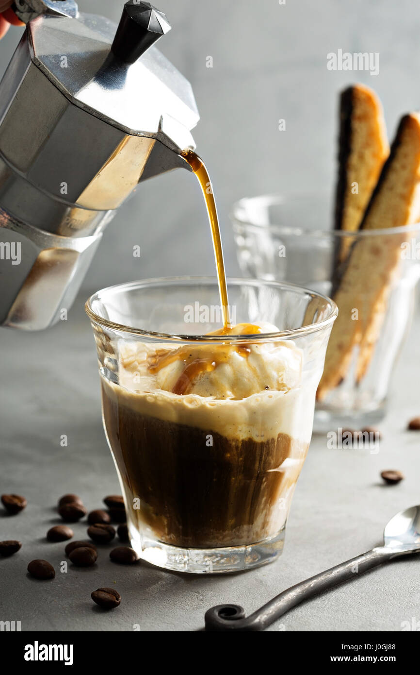 Coffee affogato with vanilla ice cream Stock Photo