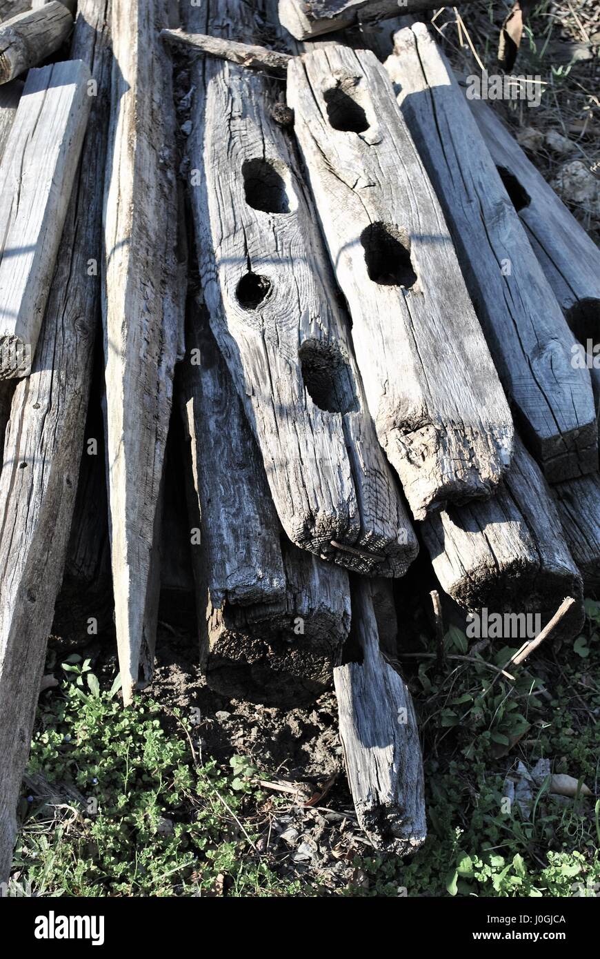 Fence posts on the ground Stock Photo Alamy