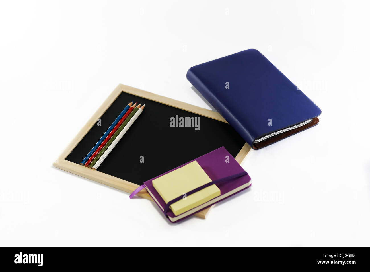 Notebook, black board, paper knife, highlighter, color pencil