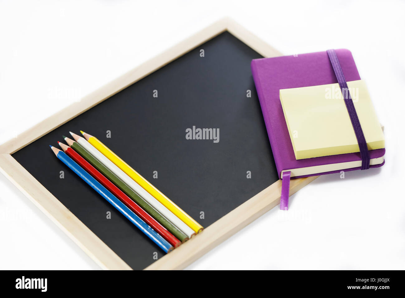 Notebook, black board, paper knife, highlighter, color pencil