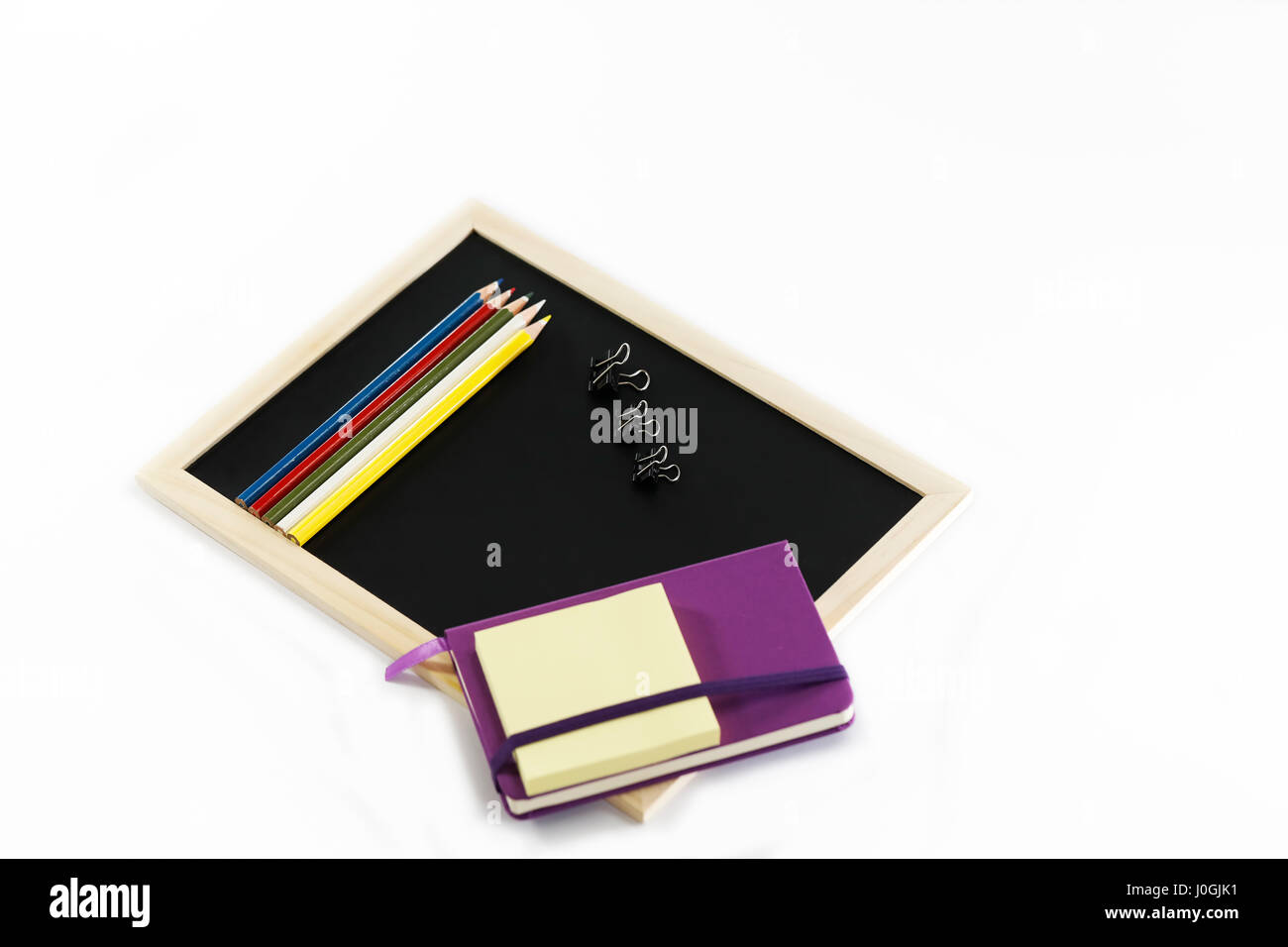 Notebook, black board, paper knife, highlighter, color pencil