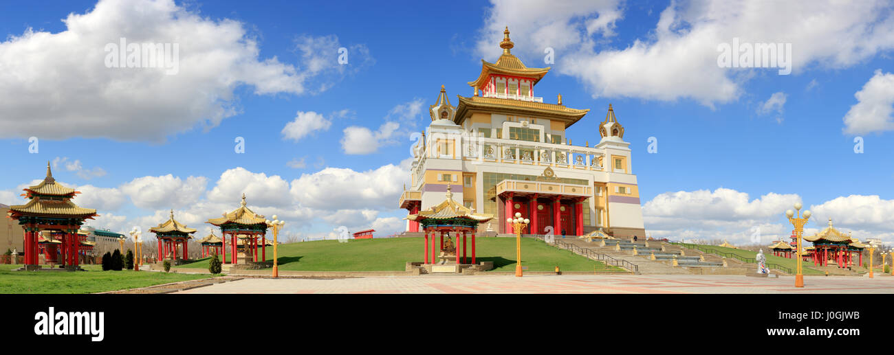 Clouds over the Buddhist temple. Golden Abode of Buddha Shakyamuni in Elista, Republic of Kalmykia, Russia Stock Photo