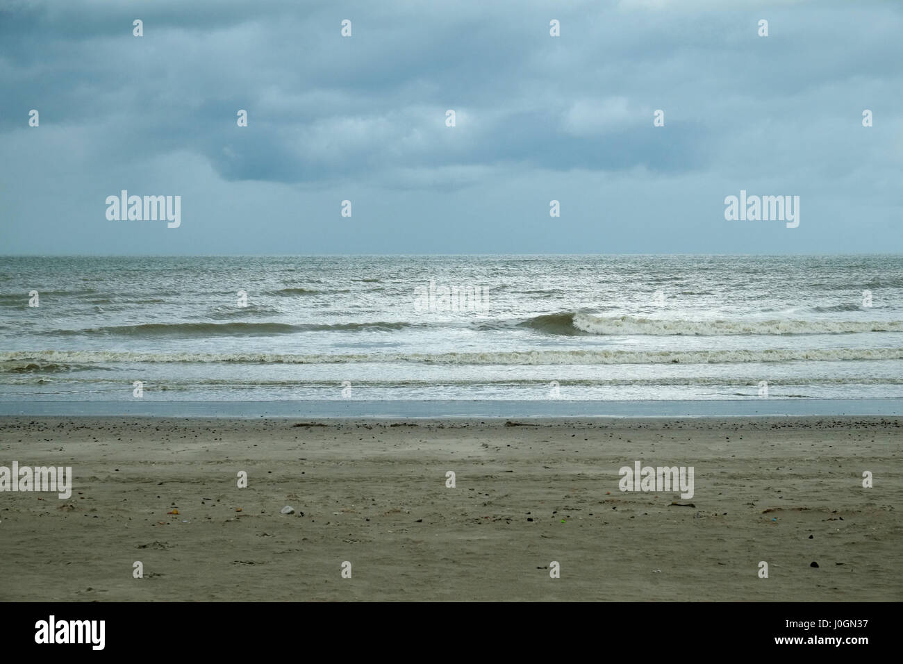 Silver colors on the North Sea at the beach in Nieuwpoort Belgium Stock Photo