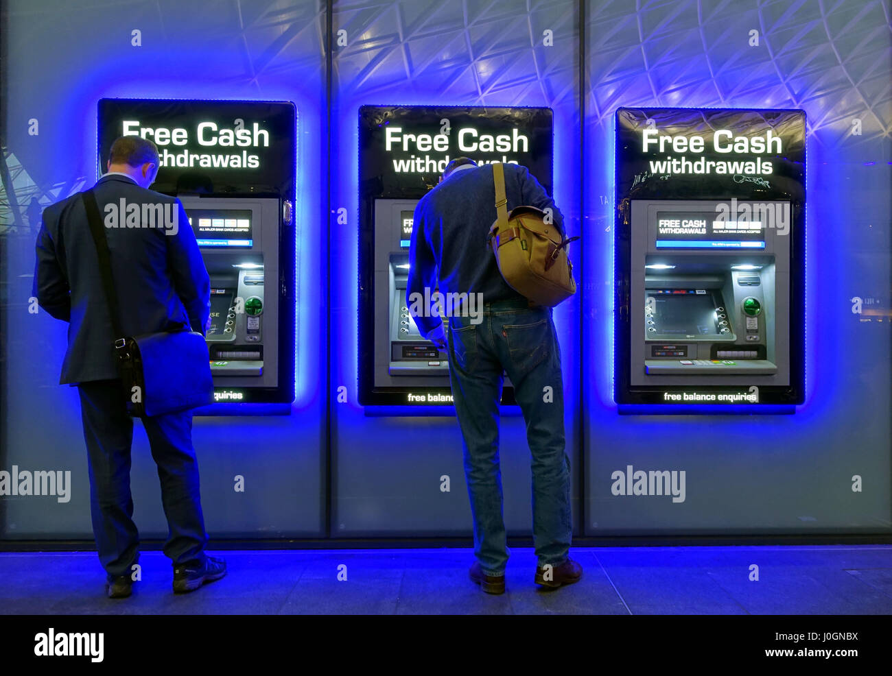 Cash machines in King's Cross Station, London Stock Photo Alamy