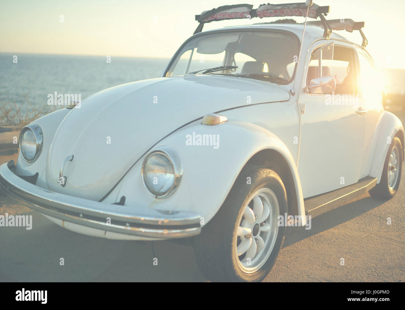 Road trip along the Pacific Coast Highway in a Volkswagen Beetle ,California, United States of America Stock Photo