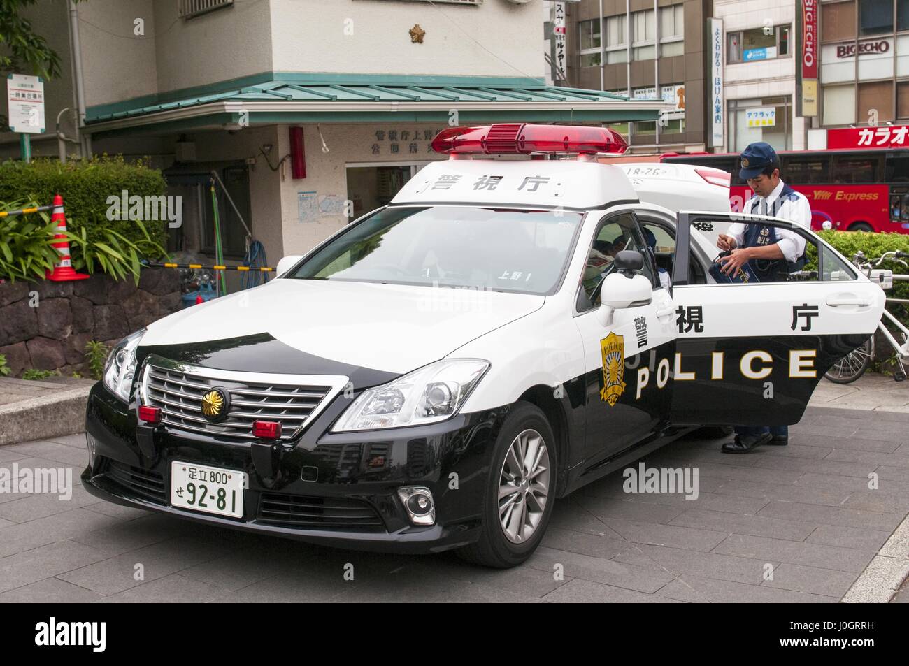 Japanese Police car on the Tokyo street in Japan. Stock Photo