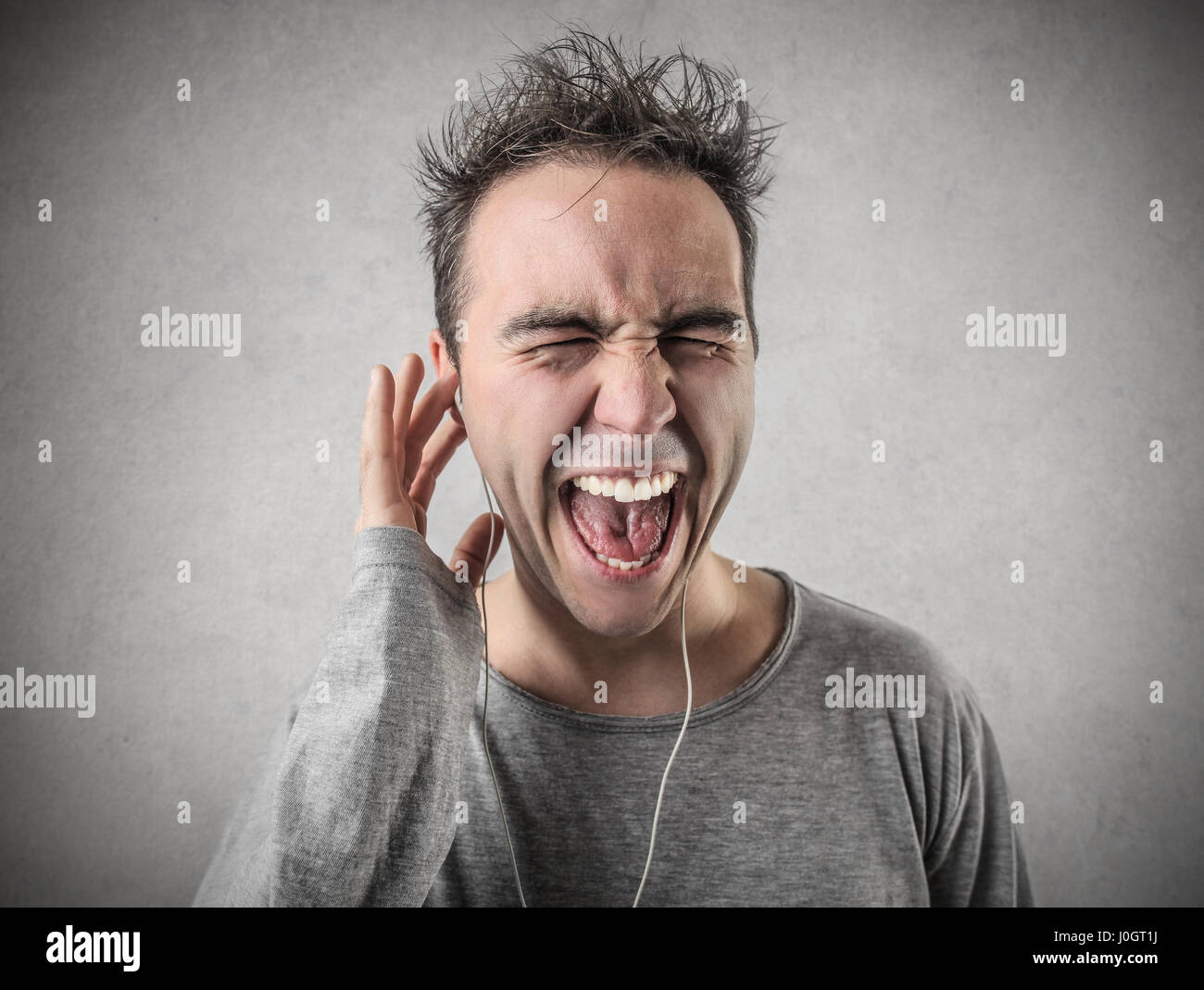 Man listening to music Stock Photo Alamy