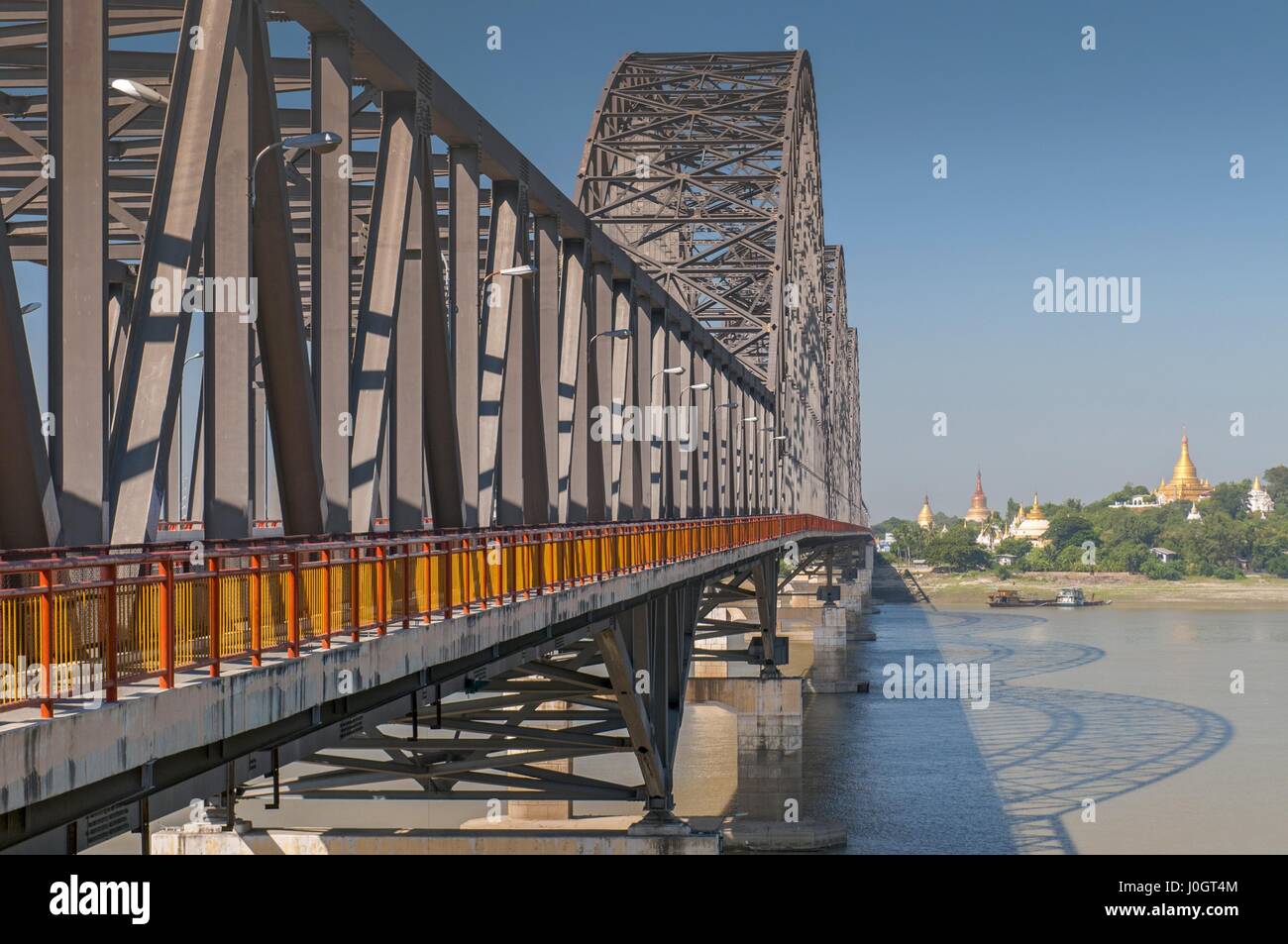 Irrawaddy (or Yadanabon) Bridge over the Irrawaddy River, Sagaing, near Mandalay, Myanmar (Burma). Stock Photo