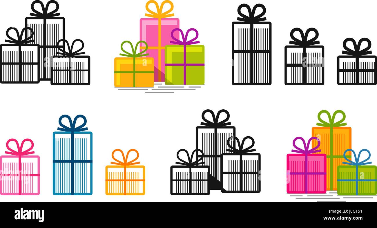 Gifts, set icons. Surprise, shopping, box symbol or logo. Vector illustration Stock Vector