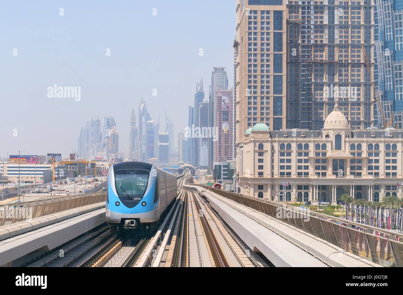 Metro railway and fully automated train in modern and luxury Dubai city