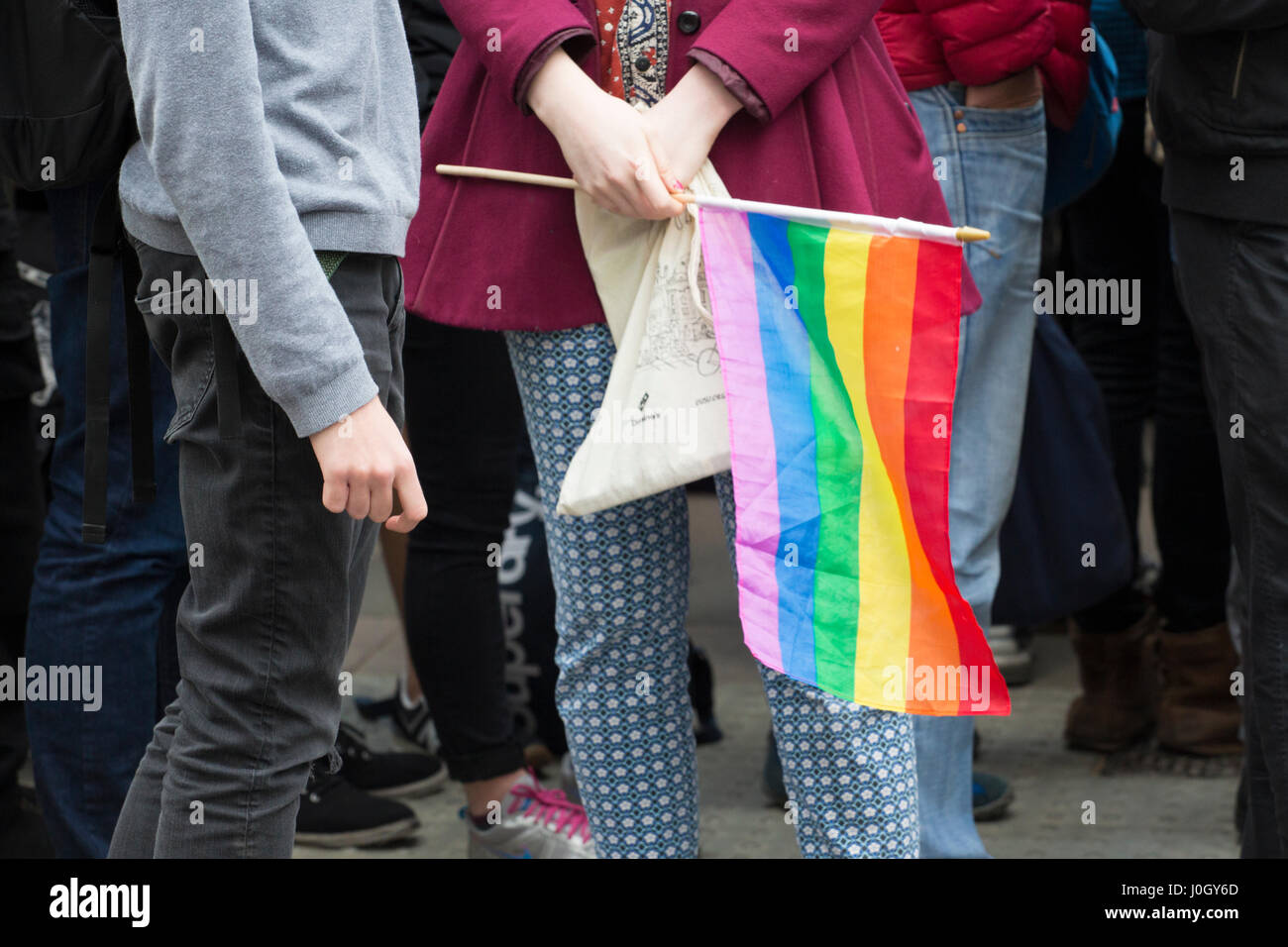 rally against the opening of concentration camp for gay men in Chechnia, held outside the Russian embassy in London. Stock Photo