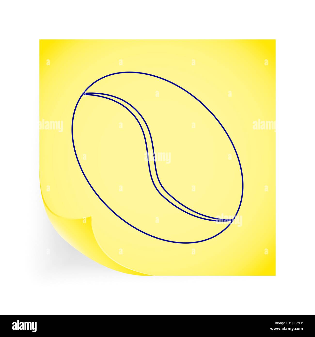 Coffee bean. Single icon on the yellow note paper. Vector illustration. Stock Vector