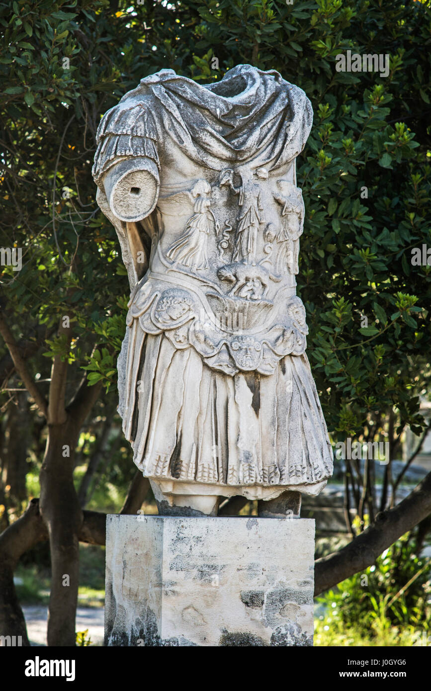 statue of emperor Hadrian in ancient Roman Agora, Athens,Greece Stock
