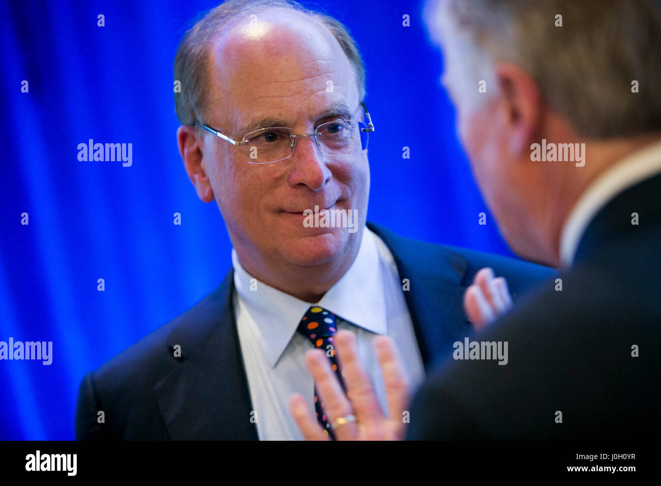 Washington, DC, USA. 12th Apr, 2017. Laurence 'Larry' Fink, Chairman and Chief Executive Officer of BlackRock, Inc., speaks during an Economic Club of Washington event in Washington, DC, on April 12, 2017. Credit: Kristoffer Tripplaar/Alamy Live News Stock Photo