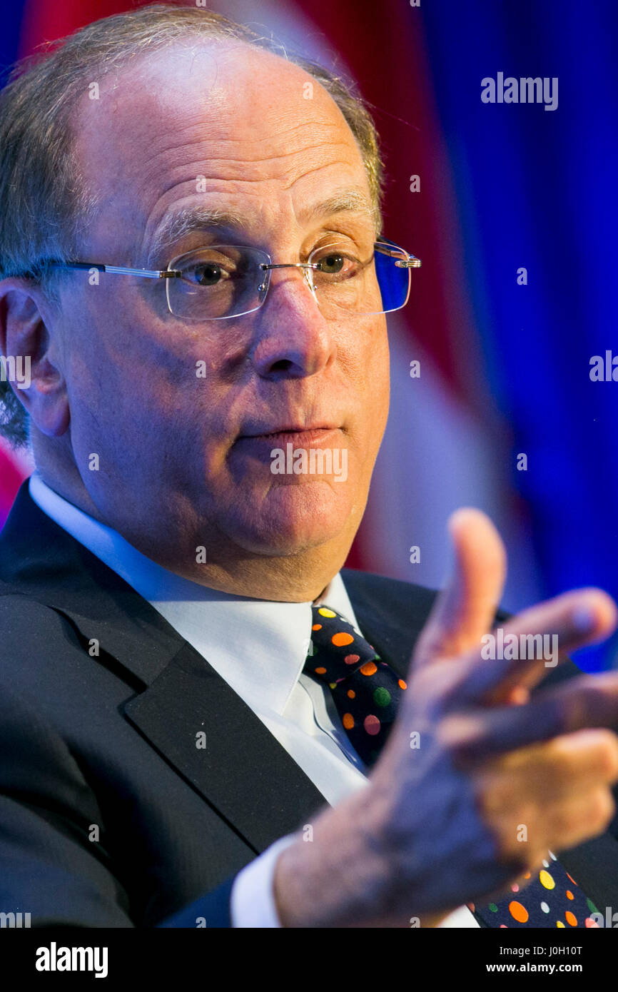 Washington, DC, USA. 12th Apr, 2017. Laurence 'Larry' Fink, Chairman and Chief Executive Officer of BlackRock, Inc., speaks during an Economic Club of Washington event in Washington, DC, on April 12, 2017. Credit: Kristoffer Tripplaar/Alamy Live News Stock Photo