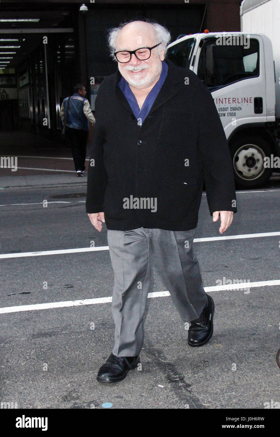 New York, NY, USA. 13th Apr, 2017. Danny DeVito seen arriving to NBC's Today Show promoting his new Broadway play The Price on April 13, 2017 in New York City. Credit: Rw/Media Punch/Alamy Live News Stock Photo