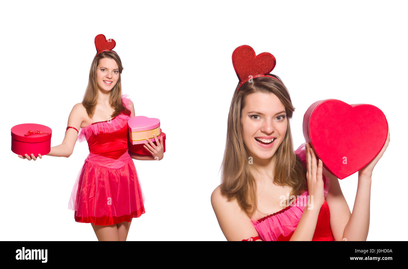 Girl in pretty pink dress isolated on white Stock Photo - Alamy