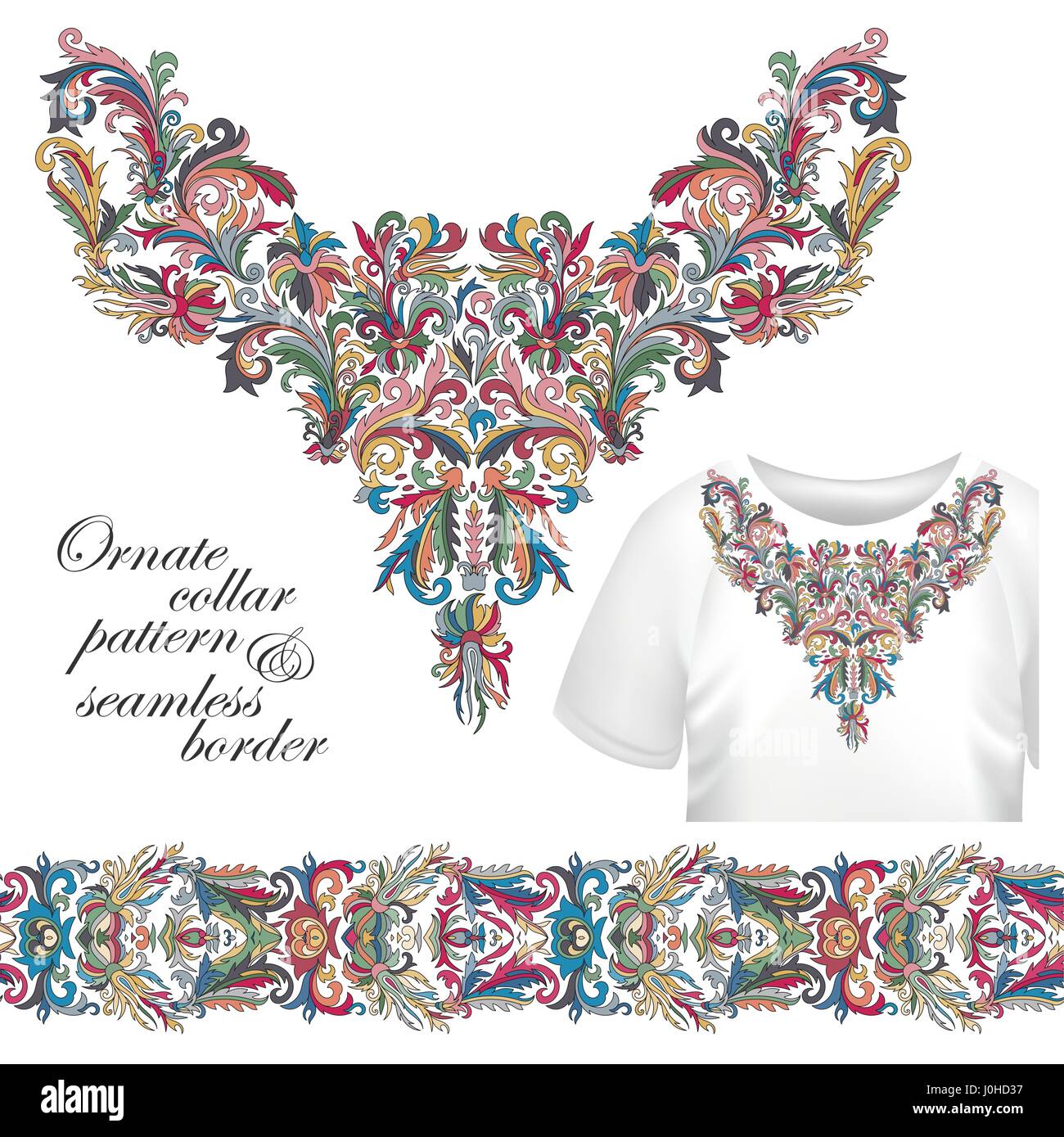 Neckline Embroidery Fashion Print Decor Lace Paisley Stock Vector