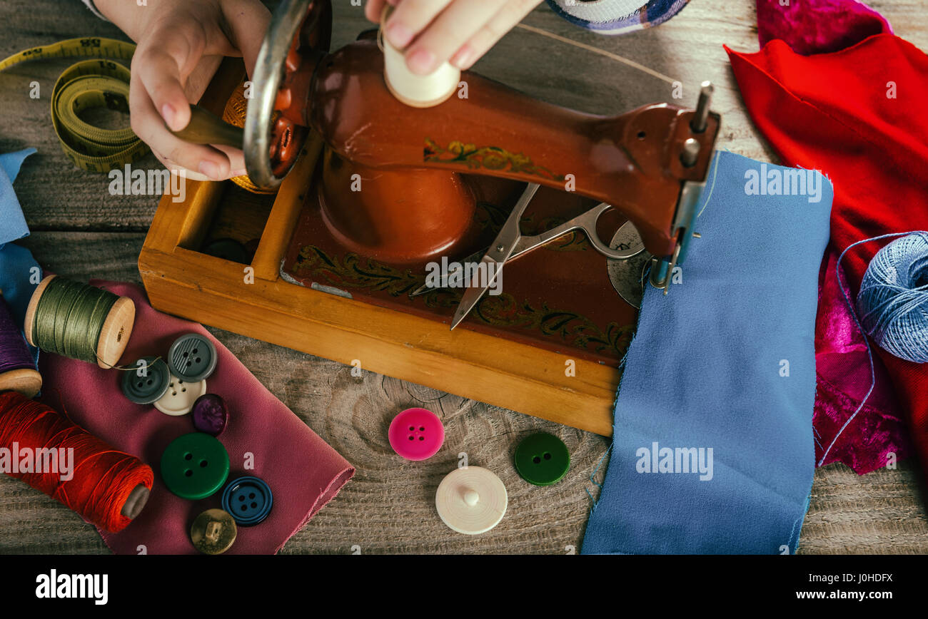 Children needlework sewing Stock Photo Alamy