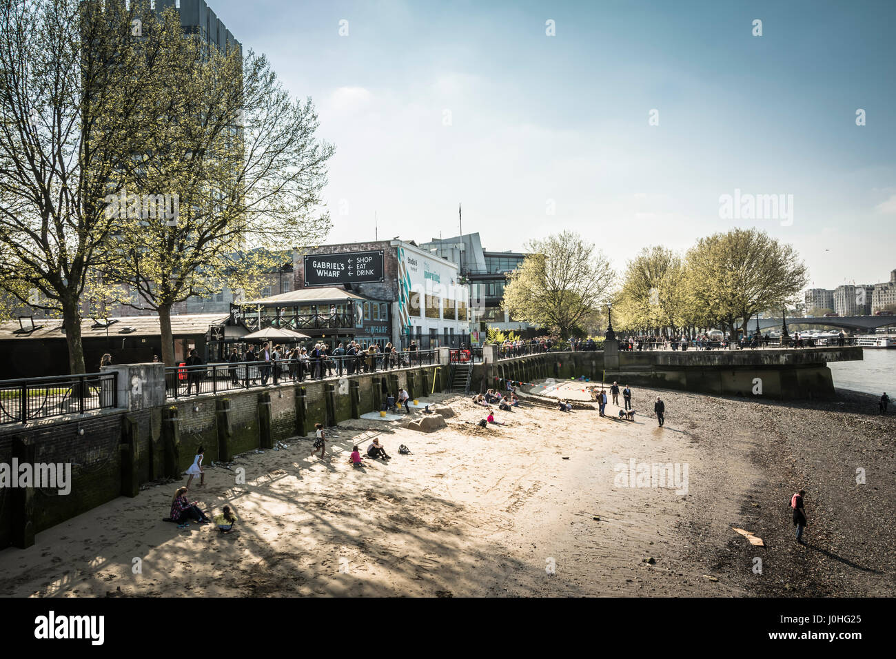 Proposed site of the controversial Garden Bridge on London's South Bank, Waterloo, Lambeth, UK Stock Photo
