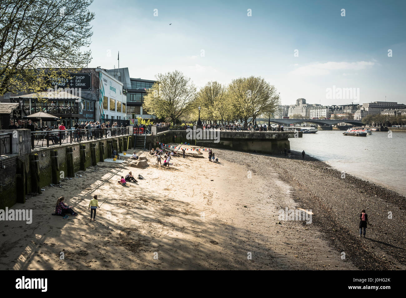 Proposed site of the controversial Garden Bridge on London's South Bank, Waterloo, Lambeth, UK Stock Photo