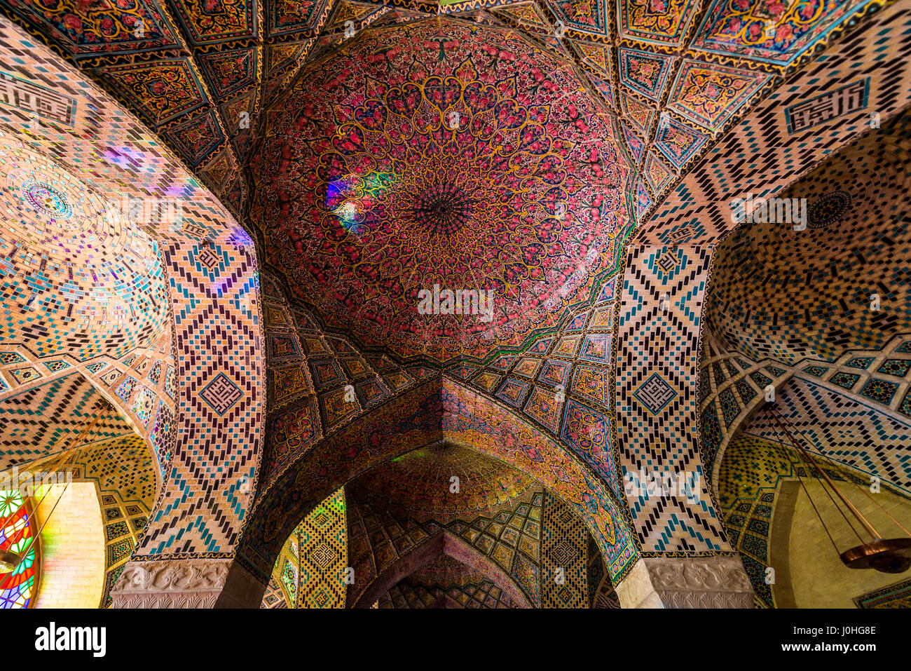 Ceiling of Pink Mosque (Nasir ol Molk Mosque) in Gowad-e-Araban district of Shiraz city, capital of Fars Province in Iran Stock Photo