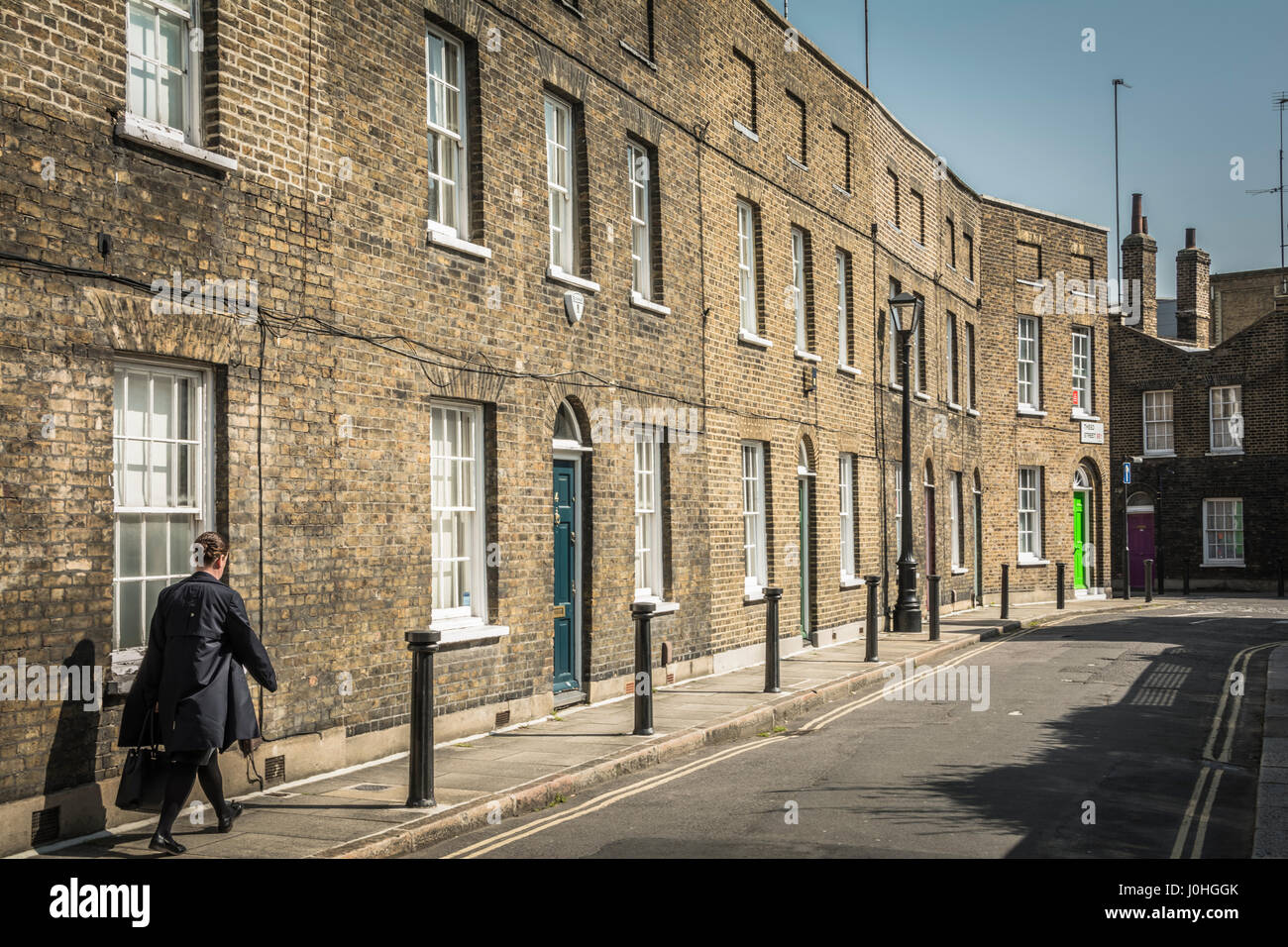Victorian terraced houses near Waterloo Station on Theed Street in Lambeth, London, SE1, UK