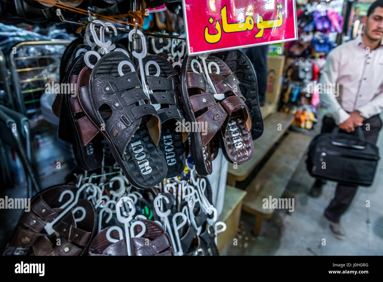 Fake Gucci sandals on Vakil Bazaar, main bazaar of Shiraz Shiraz city,  capital of Fars Province in Iran Stock Photo - Alamy