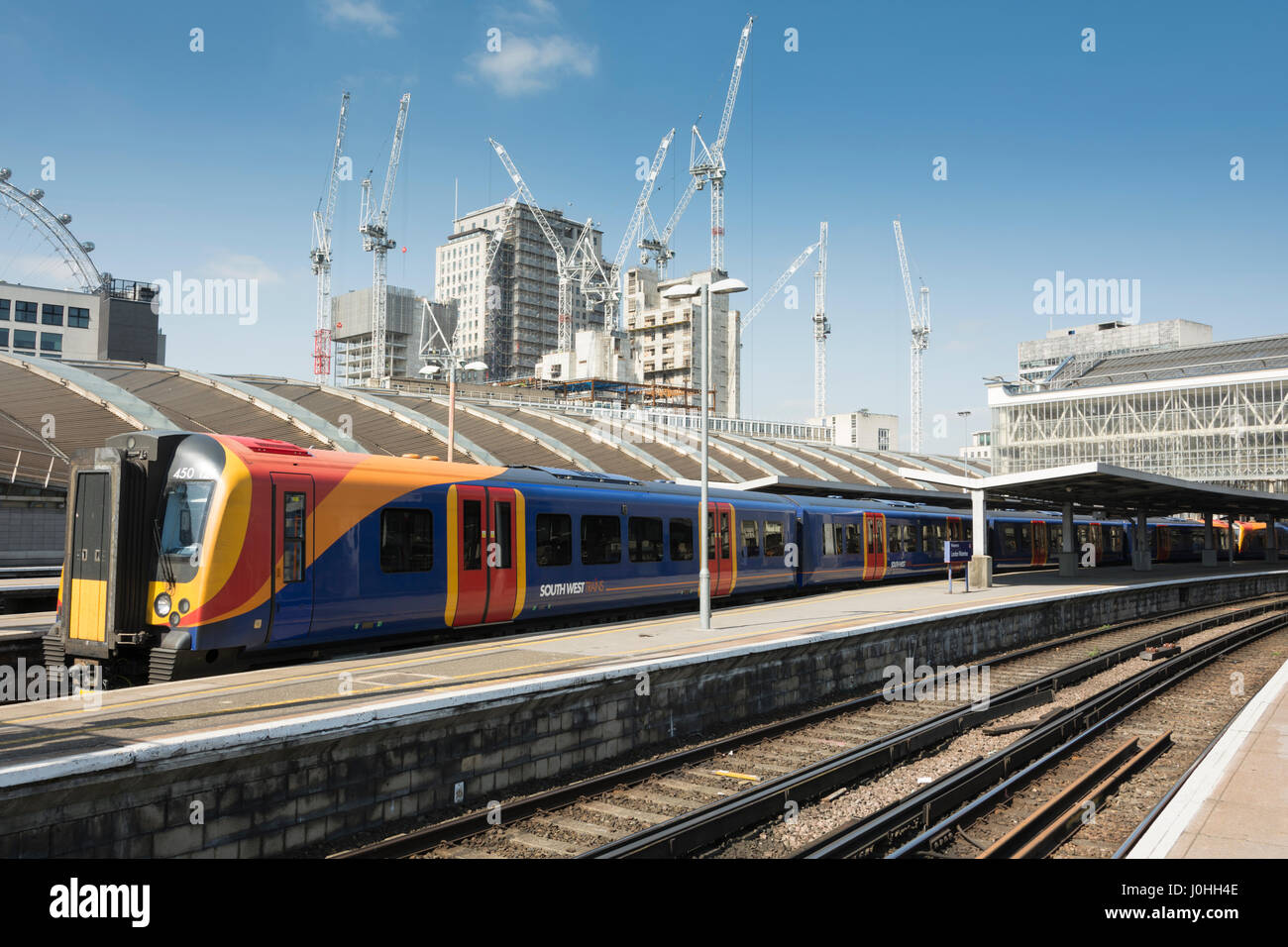 Redevelopment on London's Southbank near London Waterloo station on a bright, sunny day Stock Photo