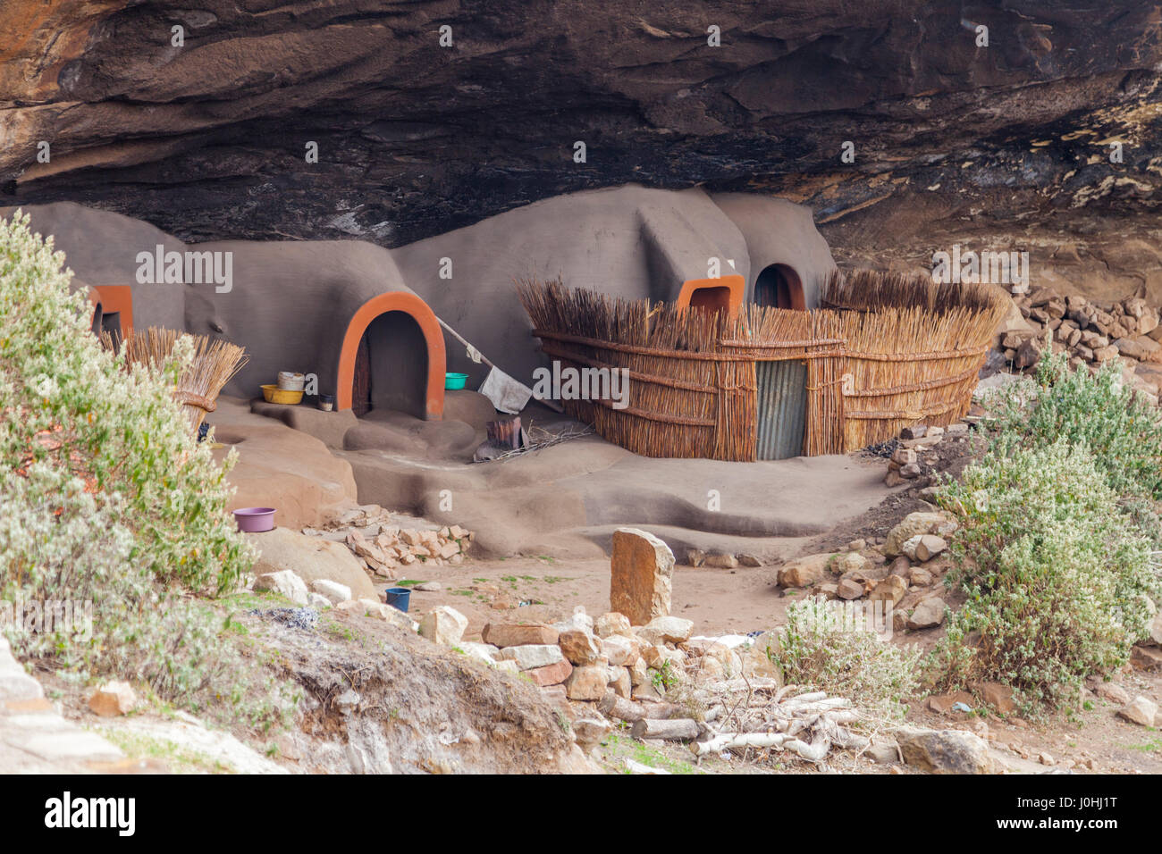 The Kome Caves are a group of cave dwellings made out of mud in the district of Berea, Lesotho. Stock Photo