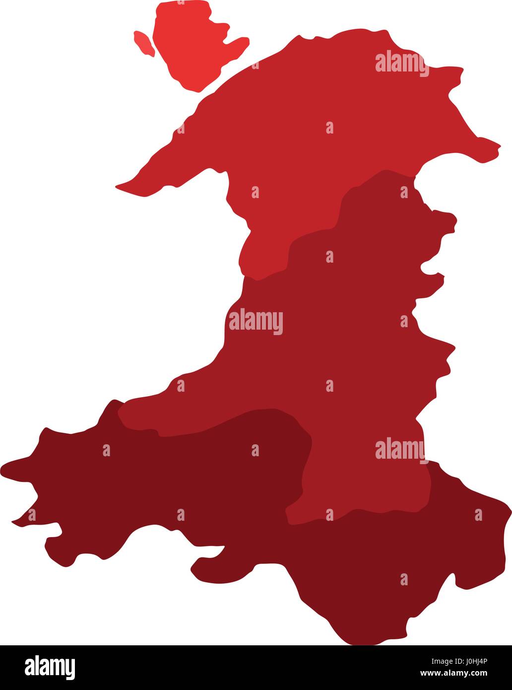 Map of Wales with regions in vector on white background Stock Vector