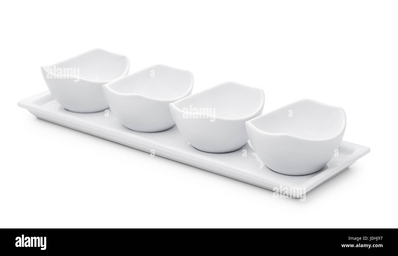 Empty sauce and condiment dip bowl set isolated on white Stock Photo ...